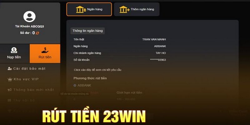 Rút tiền 23Win hoàn thành nhanh gọn với 3 bước